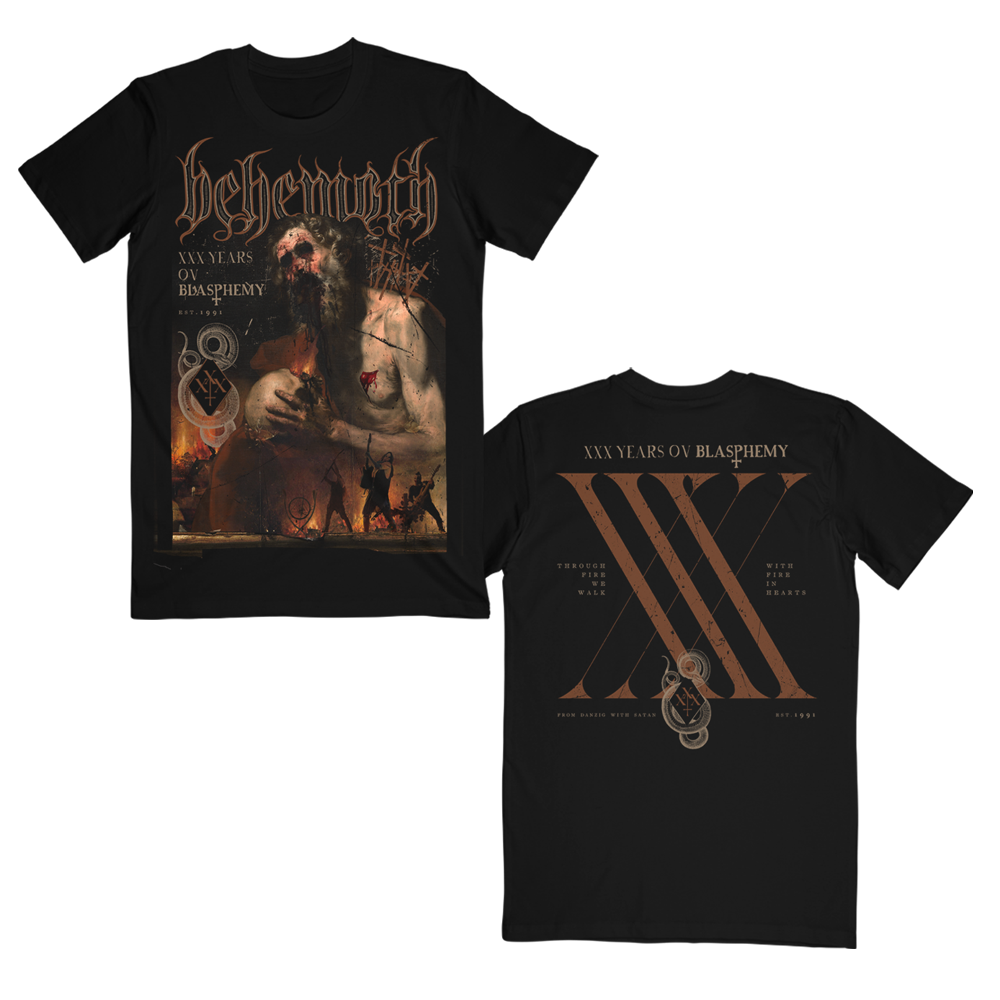 Black cotton Behemoth short sleeve tee from their XXX Years Ov Blasphemy album.