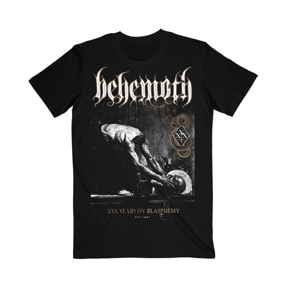 Black cotton Behemoth short sleeve tee from their XXX Years Ov Blasphemy album.