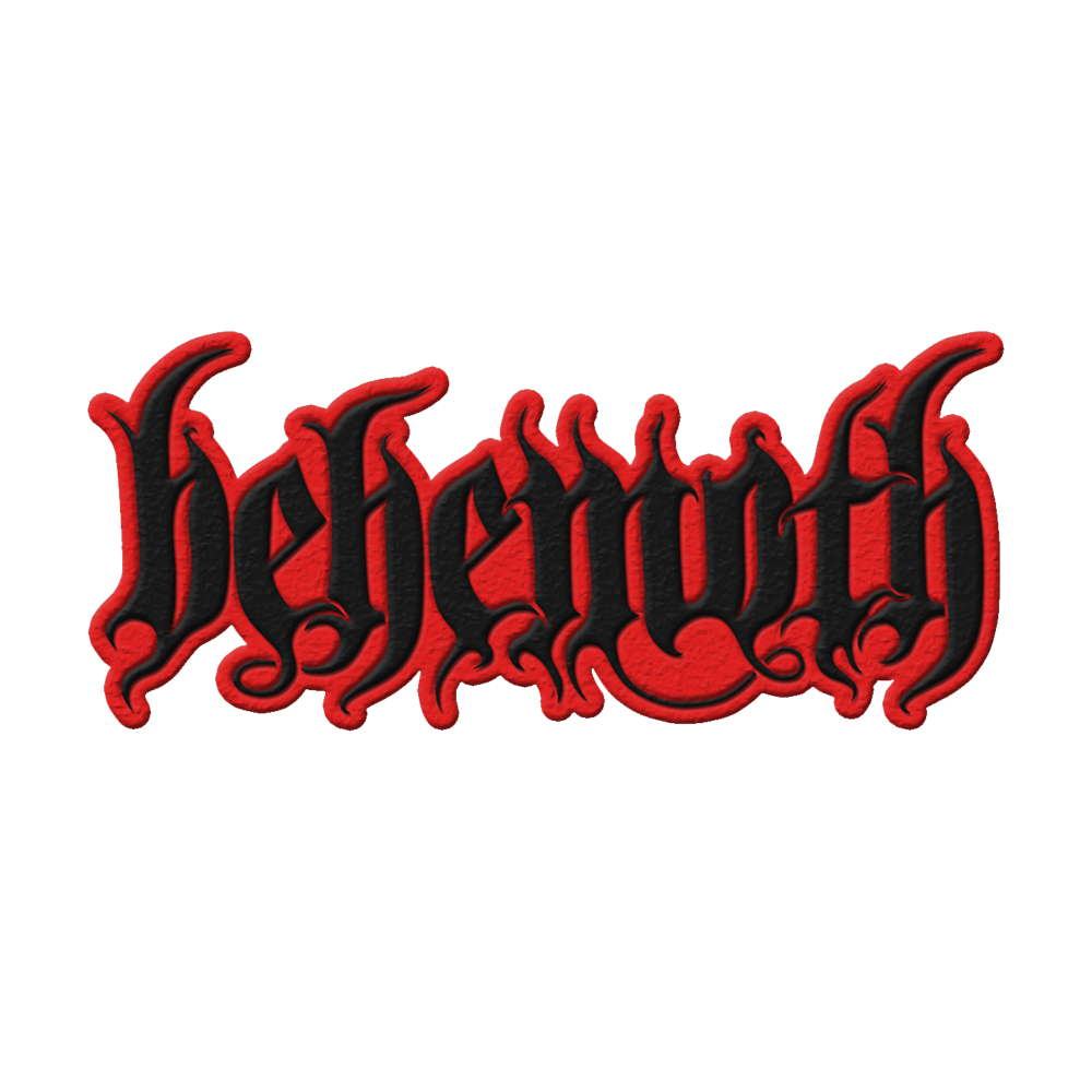 A die cut patch featuring the Behemoth logo in black and red.