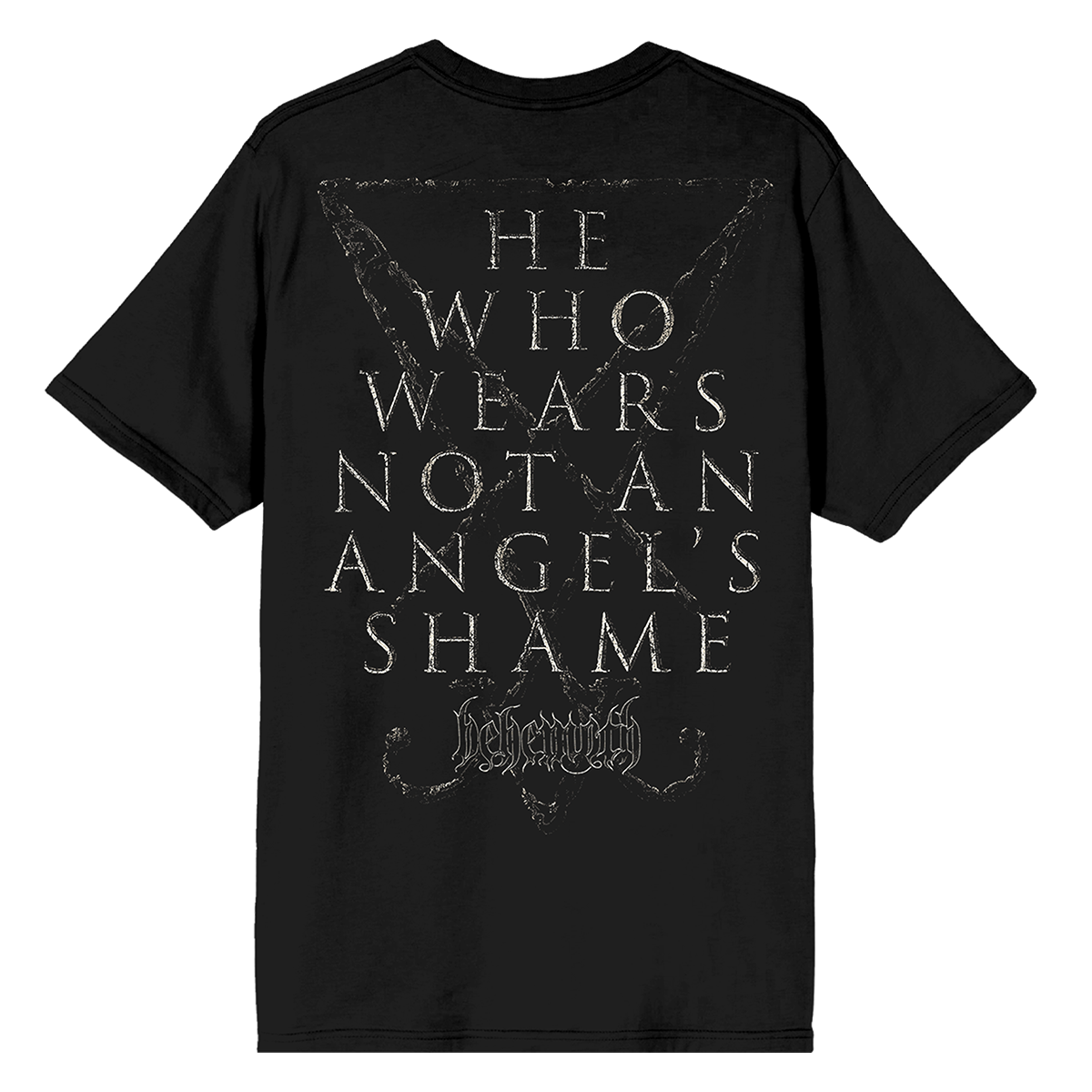 A classic black cotton tee with custom artwork from Behemoth.