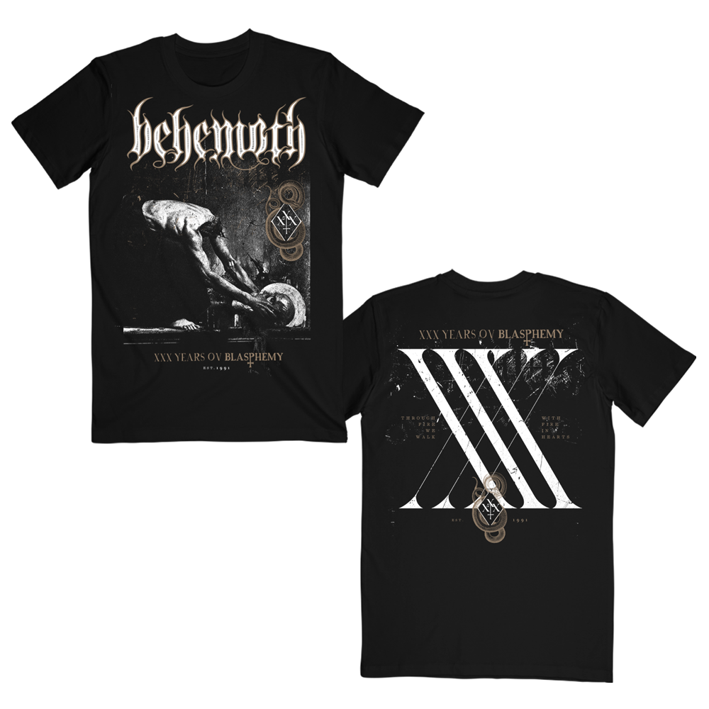 Black cotton Behemoth short sleeve tee from their XXX Years Ov Blasphemy album. 