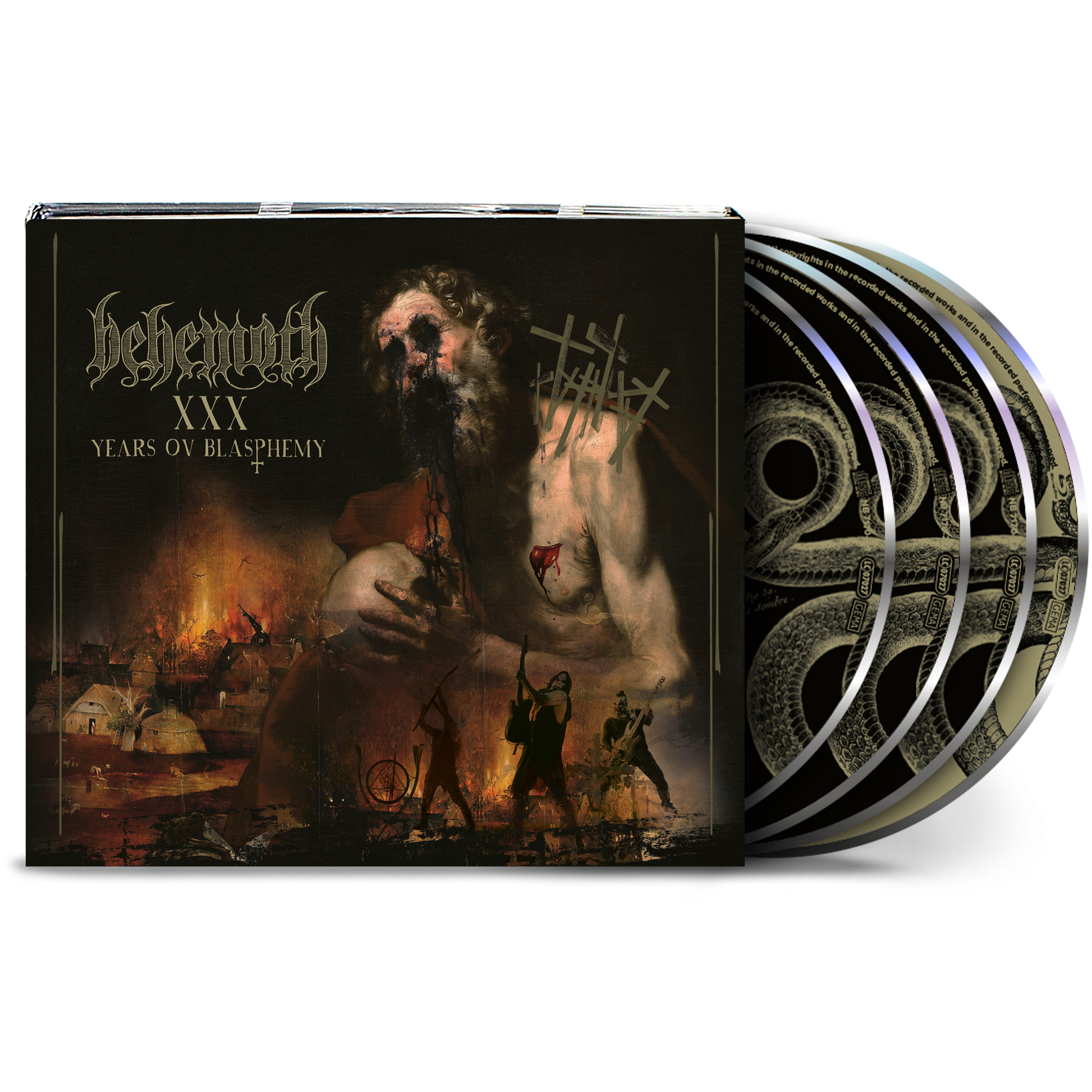 A limited edition triple CD digital pack of XXX Years Ov Blasphemy, a live performance from Behemoth. 