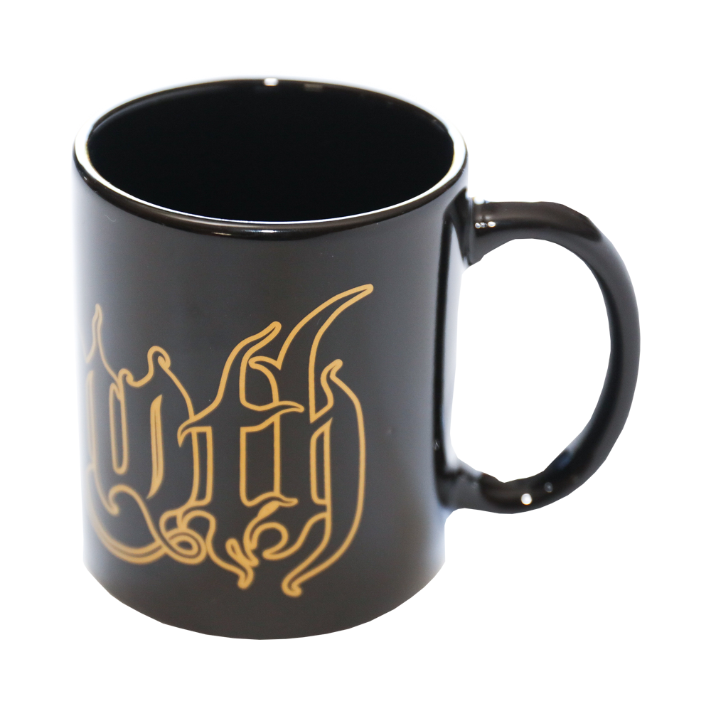 A classic black coffee mug with the Behemoth logo, from the official Behemoth merchandise store. 